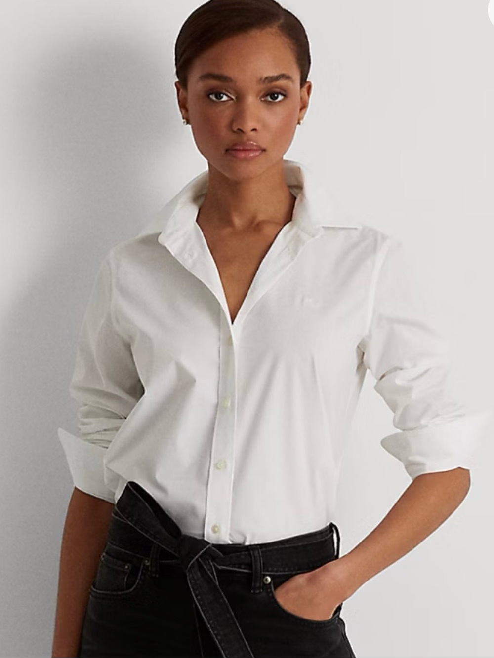 Lauren Ralph Lauren Classic White Button-Down Long Sleeve No Iron Shirt